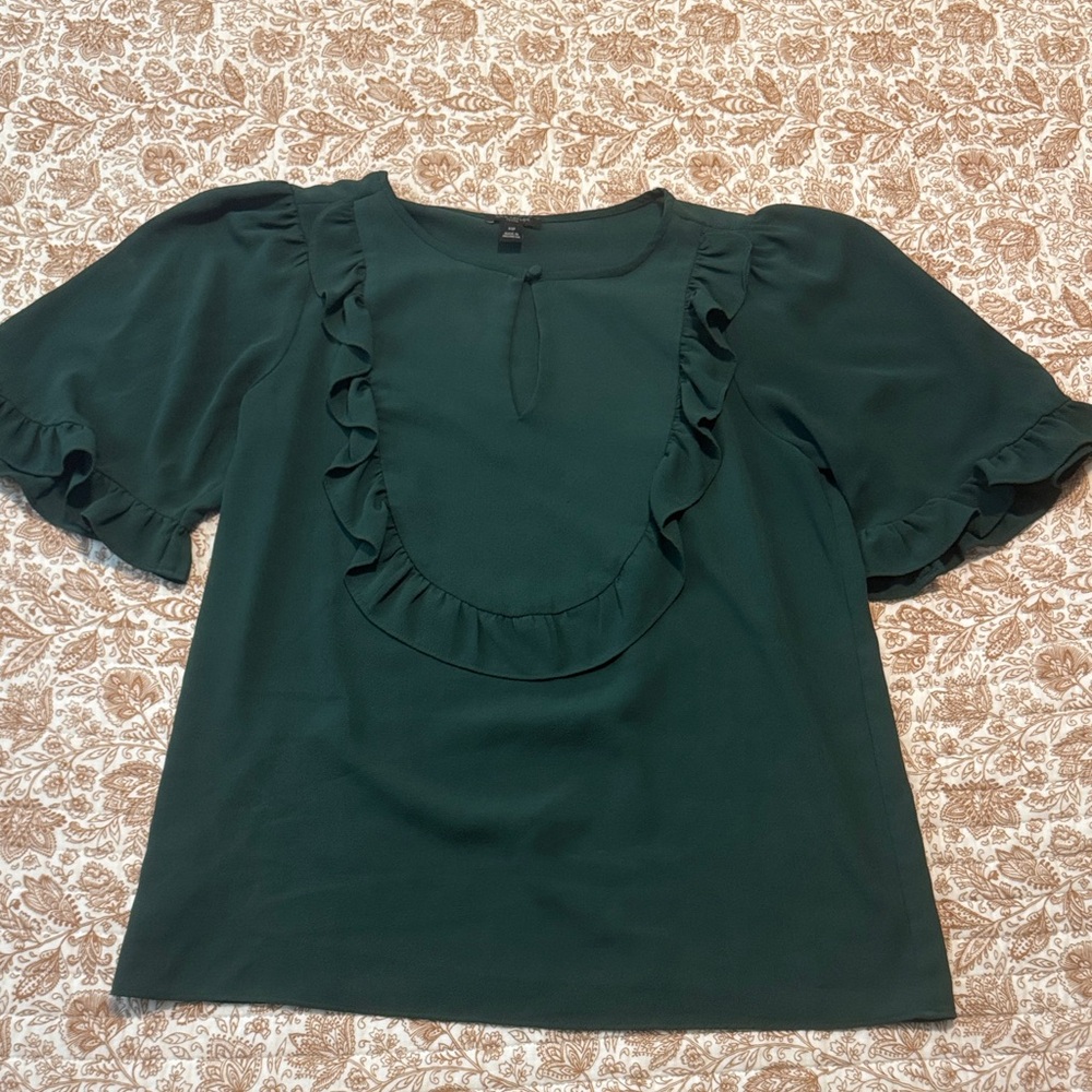 Ann Taylor Green Ruffle Blouse